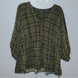 TORRID Green Plaid Button Front Blouse